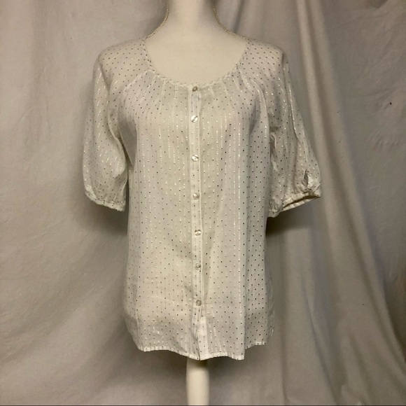 Chico’s Sheer Blouse White w/ Silver Metallic M/8 - Picture 13 of 15